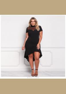 Plus Size Ruffle Hi-Lo Mesh Trim Dress