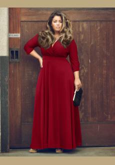 Women Long Knitwear V Neck Plus Size Bridesmaid Dress with Long Sleeve 