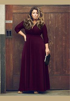 Women Long Knitwear V Neck Plus Size Bridesmaid Dress with Long Sleeve 