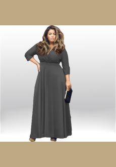 Women Long Knitwear V Neck Plus Size Bridesmaid Dress with Long Sleeve