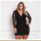 Women's Sexy V Neck Mesh Long Sleeves Autumn Plus Size Women's Dress 