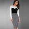 Charming Black and White Mixed Fabric Jewel Neck Houndstooth Printed Spliced Bodycon Midi Dress For Women