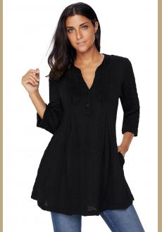 Black Cable Knit Button Neck Swingy Tunic