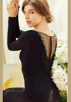 Lace Thermal Underwear V Neck Warm Embroidery Set Top And Bottom for Women