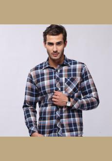 Winter business plaid button down men's long sleeved shirt