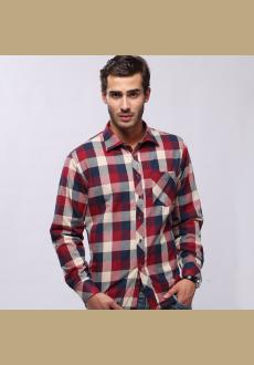 Winter business plaid button down men's long sleeved shirt