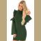 Army Green Cold Shoulder Ruffle Long Sleeve Bodycon Dress