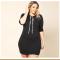 Plus Size Women's Autumn Short Sleeve Dresses Casual Black Red Slim Sexy Long Sleeve Mini Hoodie Dress