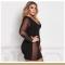 Women's Sexy V Neck Mesh Long Sleeves Autumn Plus Size Women's Dress 