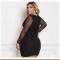 Women's Sexy V Neck Mesh Long Sleeves Autumn Plus Size Women's Dress 