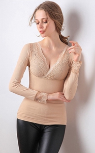 Lace V-neck double-l...