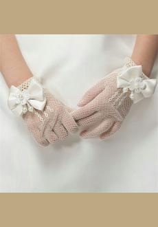 Flower Girl's Lace Bowknot Net Voile Wedding Gloves Princess Glove