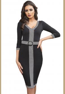 Black Houndstooth Detail Bodycon Midi Dress