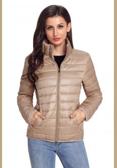 Khaki High Neck Quilted Cotton Jacket