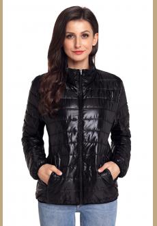 Black High Neck Quilted Cotton Jacket