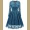 Women's Retro Floral Lace Long Sleeve Vintage Swing Cocktail Bridesmaid Dress S-XXL