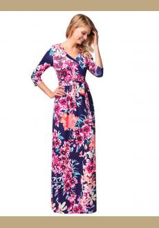 Women's Floral Print Draped  Sleeve Long Maxi Dress