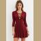 Collarless Lace Up Fitted Casual Skater Dresses