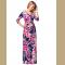 Women's Floral Print Draped  Sleeve Long Maxi Dress