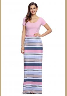 Pink Crisscross Back Muliticolor Maxi Dress