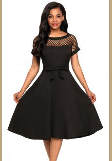 Fishnet Insert Black Bowknot Embellished Dress