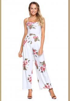 Navy Blue Floral Print Wide Leg Jumpsuit