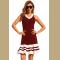 Burgundy White Cute Ruffle Hem Mini Dress