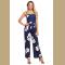 Navy Blue Floral Print Wide Leg Jumpsuit