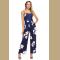 Navy Blue Floral Print Wide Leg Jumpsuit