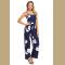 Navy Blue Floral Print Wide Leg Jumpsuit