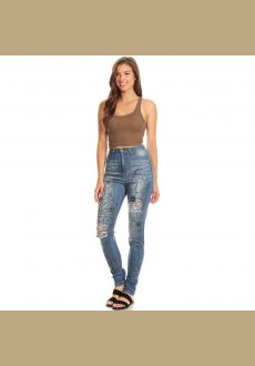 Women Skinny Ripped Hole Jeans Push Up Mid Waist Pants Lady Casual Slim Fit Long Pants Female Trousers