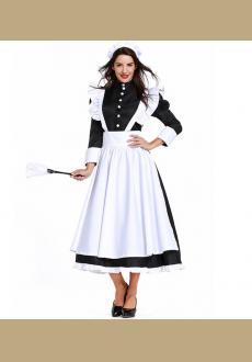 Adult Women Victorian UK Maid Costume Lord Housekeeper Cosplay Clothing Fancy White & Black Long Costume Cosplay