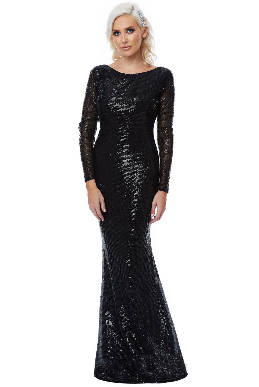 long sleeve black sequin maxi dress