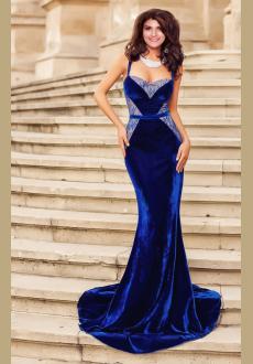 Evening gown of velvet and lace mermaid blue