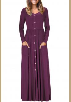 Hunter  Button Front Pocket Style Casual Long Dress