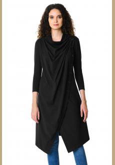 Black Cowl Neck Asymmetric Wrap Long Tunic