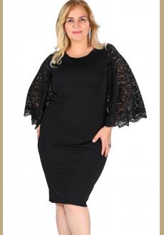 BLACK LACE FLUTTER SLEEVE PLUS SIZE BODYCON DRESS