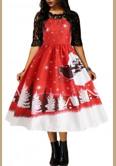 JINGLE ALL THE THE WAY CHRISTMAS PRINT FLARED DRESS