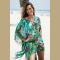 Turquoise green tropical floral chiffon beach cover up tunic top