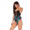 Women's Fashion Plus Size Lace Up Printed One Piece Swimwear Swimsuit