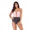 Women's Fashion Plus Size Lace Up Printed One Piece Swimwear Swimsuit