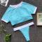 New Stylish Patchwork Crewneck Short Sleeve Cropped Top High Waist Bottom Sport Swimwear