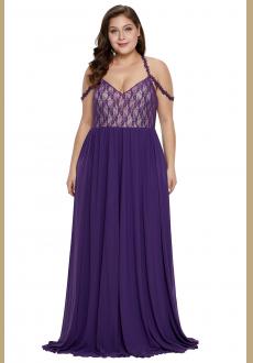 Purple Lace Bodice Hollow-out Plus Size Maxi Dress