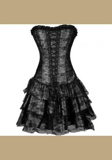 Black Women Layered Lace Up Bone Corsets Floral Corset Dress Women Bustier With Mini Skirt