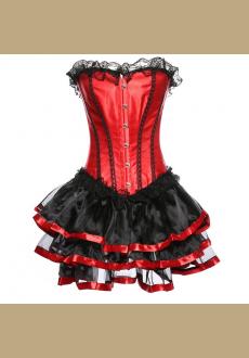 Women Sexy Burlesque Corset with Mini Skirt Sleeveless Lace Bodycon Fancy Dresses Party Clothes Costume