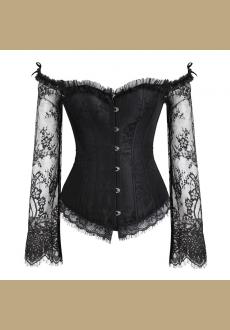 Women's Sexy Off Shoulder Lace Corset Princess Renaissance Corset with Long Sleeves 6 Colors