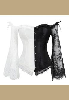 Women's Princess Renaissance Corset Floral Ruched Sleeves Elegant Halloween Costume