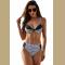 Black Colorblock Striped Bikini Swimsuit
