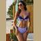 Blue Colorblock Striped Bikini Swimsuit