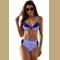 Blue Colorblock Striped Bikini Swimsuit